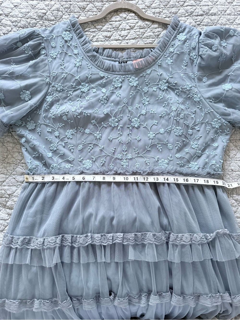 JessaKae Harper Slate Blue floral Embroidered Tiered Tulle Dress, like new 2x - Picture 13 of 14